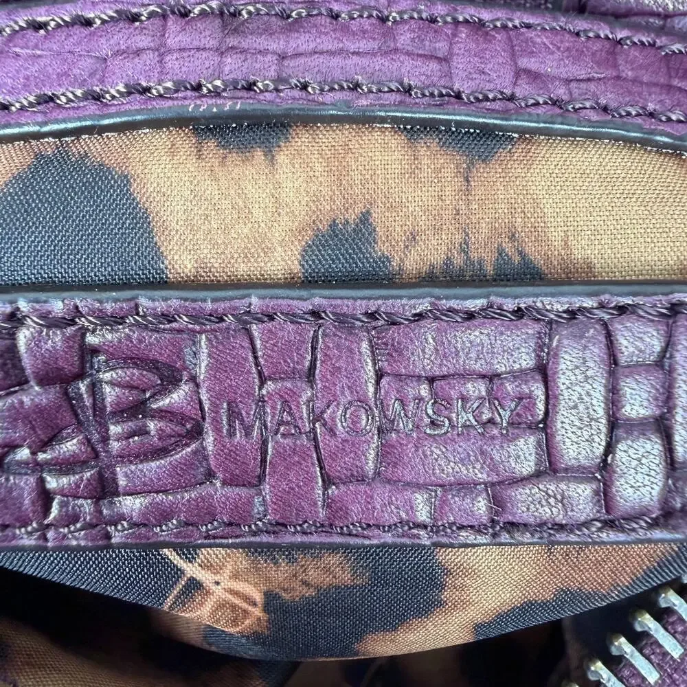 B MAKOWSKY Leather Mulberry Purple Woven Satchel Purse Handbag Y2K Double Handle
